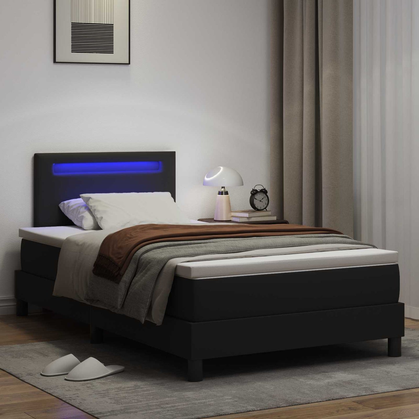 vidaXL Κρεβάτι με ελατήρια με στρώμα Μαύρο 120 x 200 cm Τεχνητό δέρμα