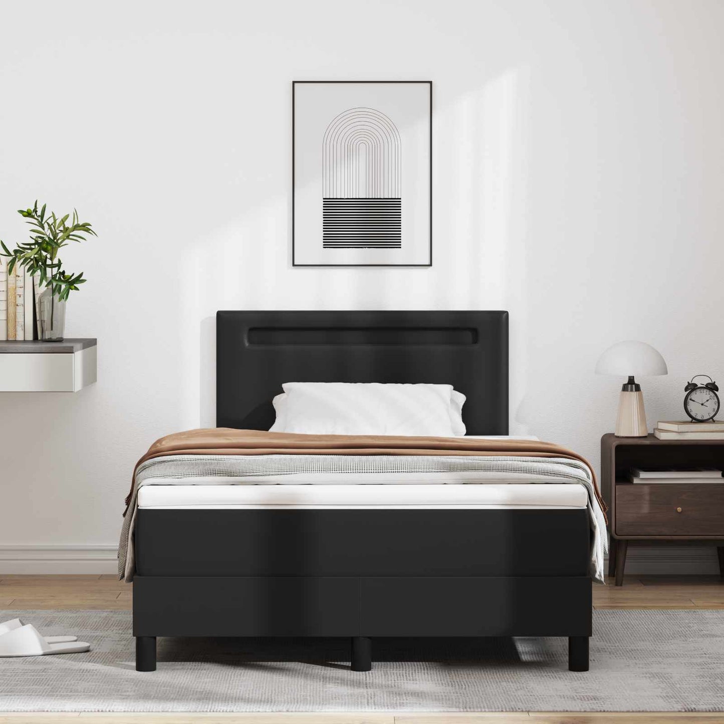 vidaXL Κρεβάτι με ελατήρια με στρώμα Μαύρο 120 x 200 cm Τεχνητό δέρμα