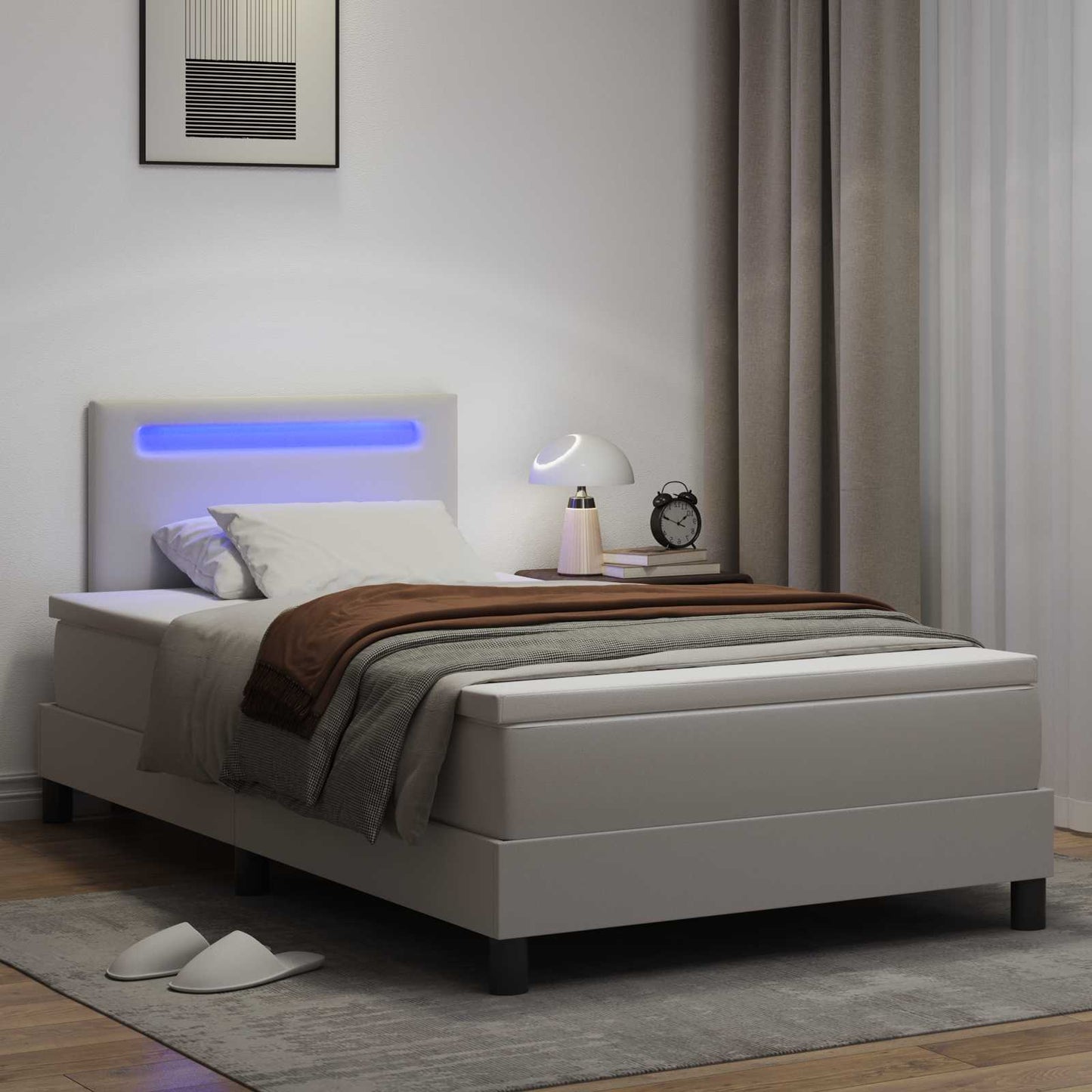 vidaXL Κρεβάτι με ελατήρια με στρώμα Λευκό 120 x 200 cm Τεχνητό δέρμα