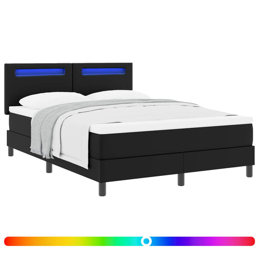 vidaXL Κρεβάτι με ελατήρια με στρώμα Μαύρο 140 x 190 cm Τεχνητό δέρμα