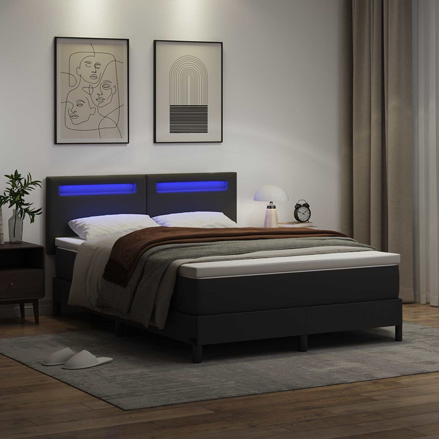 vidaXL Κρεβάτι με ελατήρια με στρώμα Μαύρο 140 x 200 cm Τεχνητό δέρμα