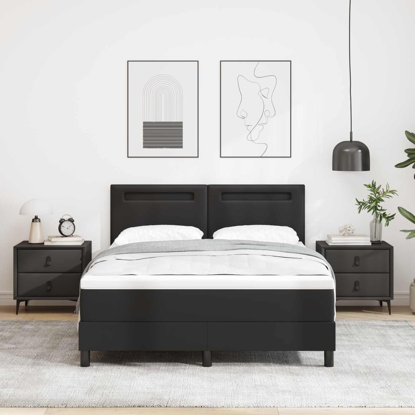 vidaXL Κρεβάτι με ελατήρια με στρώμα Μαύρο 140 x 200 cm Τεχνητό δέρμα