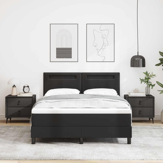 vidaXL Κρεβάτι με ελατήρια με στρώμα Μαύρο 140 x 200 cm Τεχνητό δέρμα