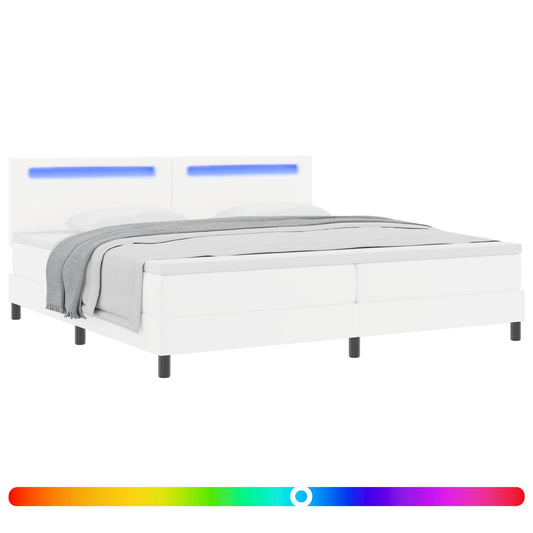 vidaXL Κρεβάτι με ελατήρια με στρώμα Λευκό 200 x 200 cm Τεχνητό δέρμα