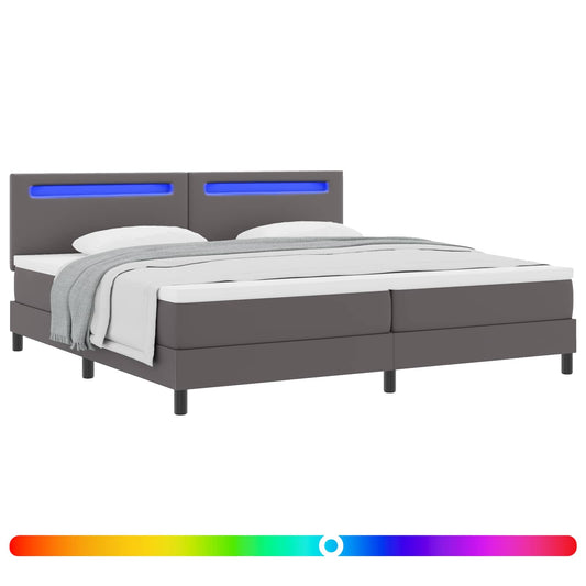 vidaXL Κρεβάτι με ελατήρια με στρώμα Γκρι 200 x 200 cm Τεχνητό δέρμα