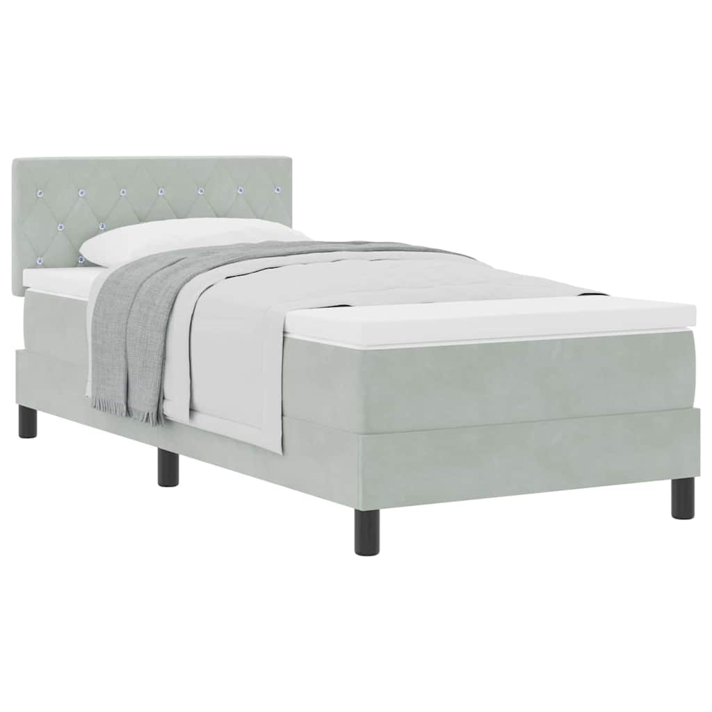 vidaXL Box Spring Bed με Στρώμα Λαμπερό Γκρι 90x200 εκ. Βελούδο