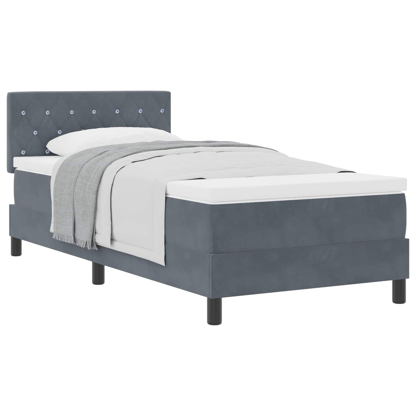 vidaXL Κρεβάτι Box Spring με Στρώμα Σκούρο Γκρι 90x200 cm Βελούδο