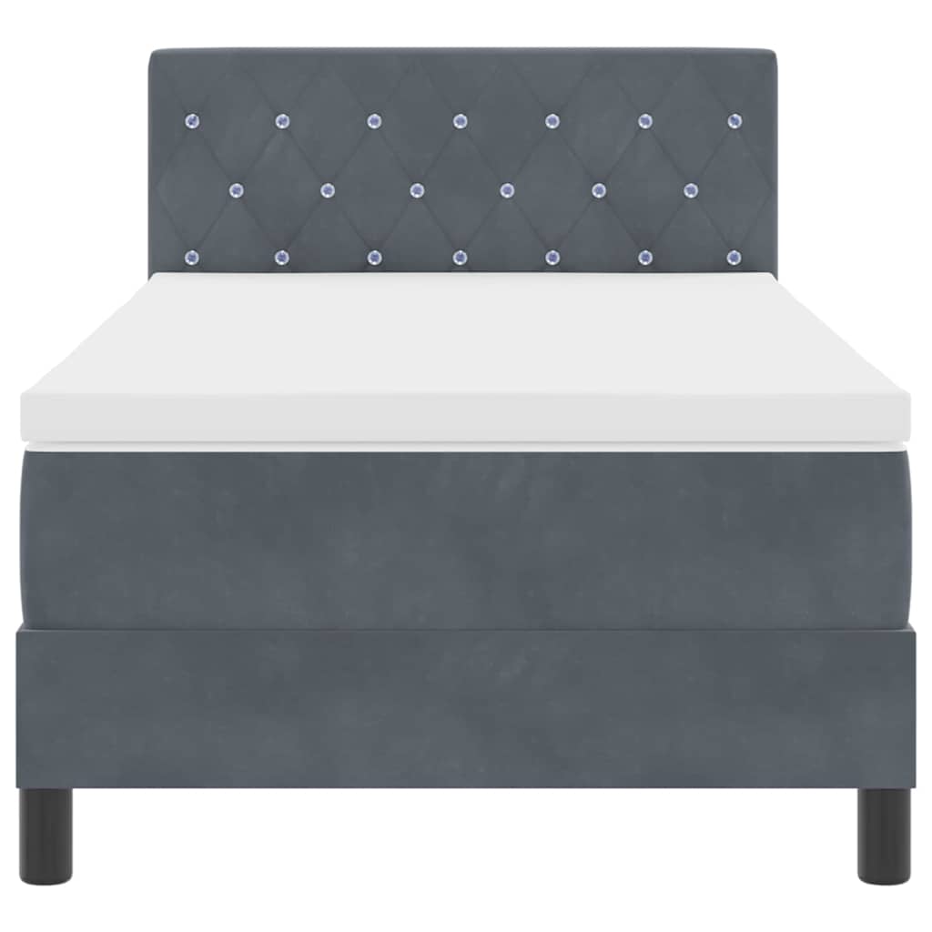 vidaXL Κρεβάτι Box Spring με Στρώμα Σκούρο Γκρι 90x200 cm Βελούδο