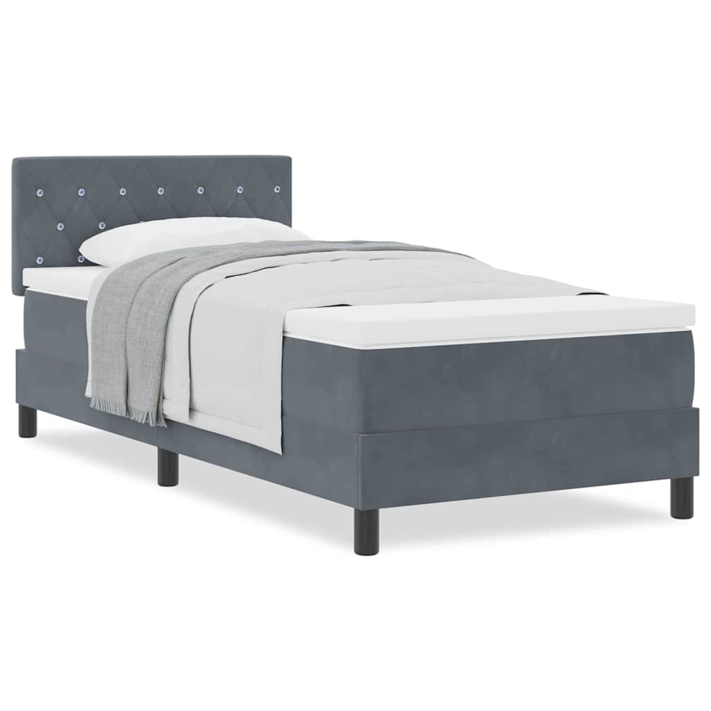 vidaXL Κρεβάτι Box Spring με Στρώμα Σκούρο Γκρι 90x200 cm Βελούδο