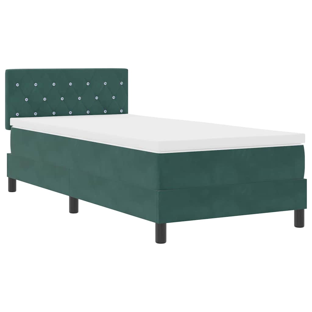 vidaXL Κρεβάτι Box Spring με Στρώμα Σκούρο Πράσινο 90x200 εκ. Βελούδο