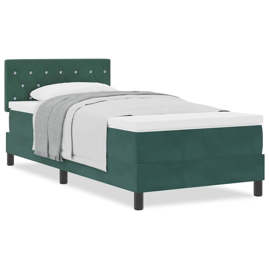 vidaXL Κρεβάτι Box Spring με Στρώμα Σκούρο Πράσινο 90x200 εκ. Βελούδο