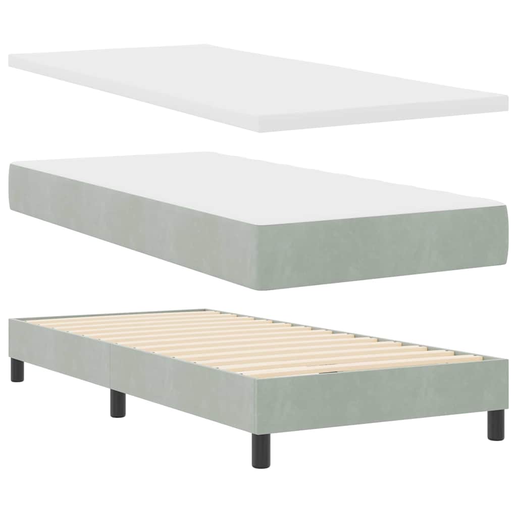 κρεβάτι Box Spring με στρώμα vidaXL ανοιχτό γκρι μονό βελούδο