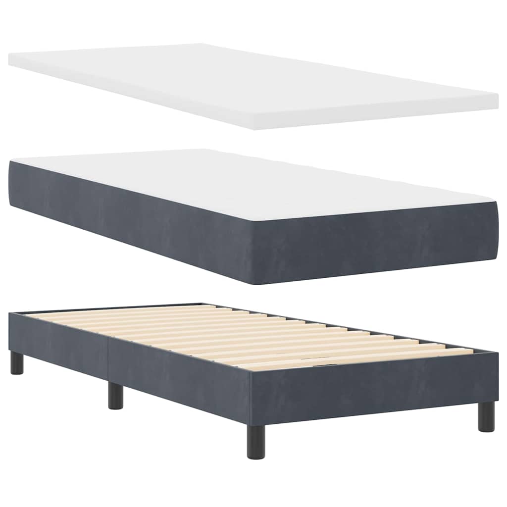 Κρεβάτι Box Spring vidaXL με Στρώμα Σκούρο Γκρι 90x200 cm Βελούδο