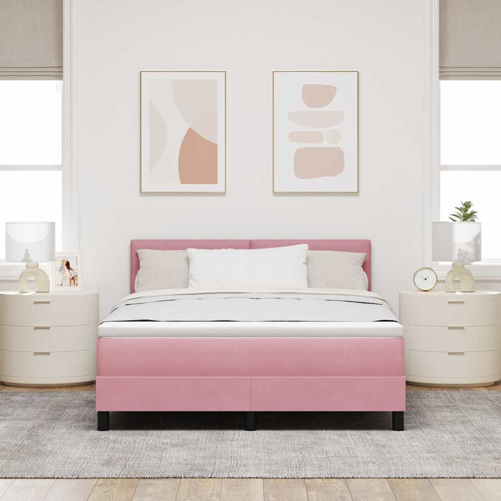 vidaXL Κρεβάτι με ελατήρια με κεφαλάρι Ροζ 160 x 200 cm Βελούδο