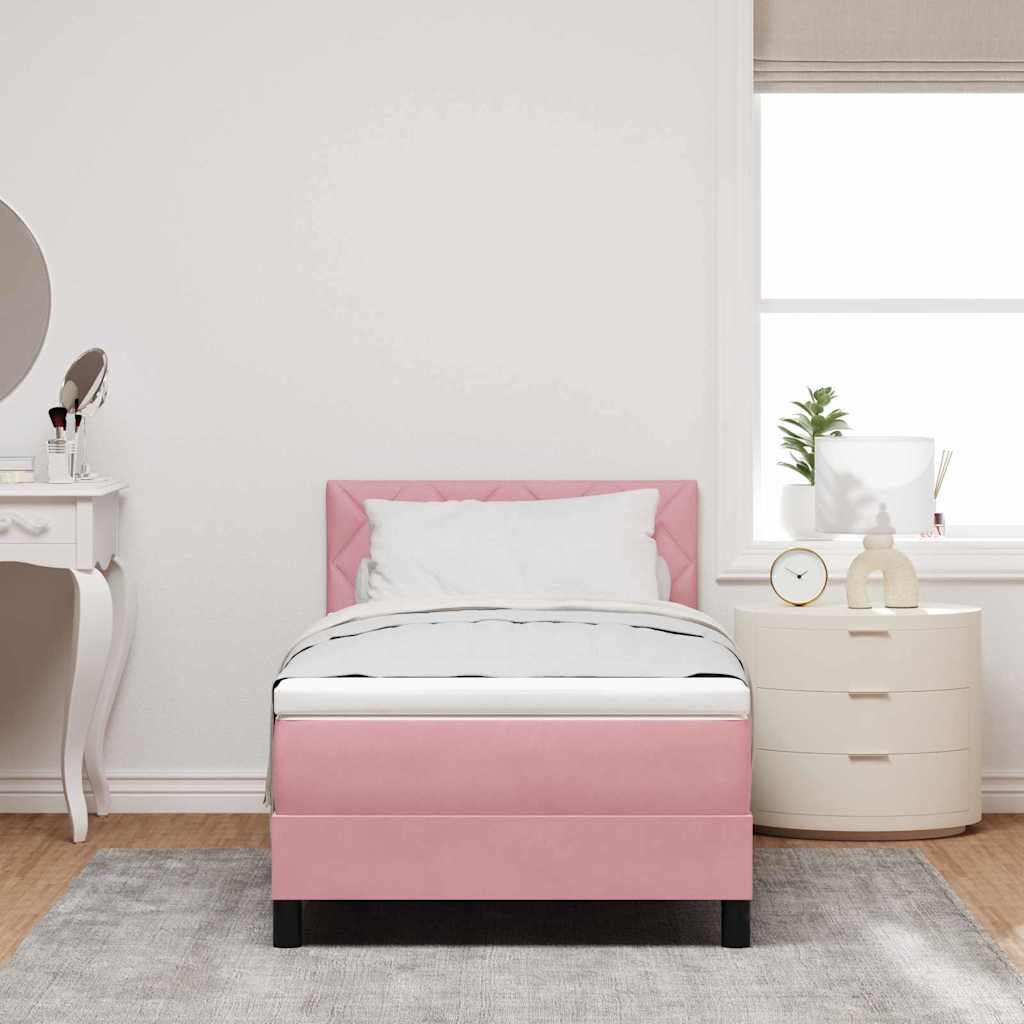 vidaXL Κρεβάτι με ελατήρια με κεφαλάρι Ροζ 90 x 190 cm Βελούδο