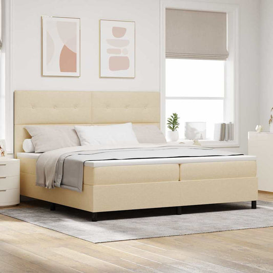 vidaXL Κρεβάτι με ελατήρια με κεφαλάρι Κρεμ 200 x 200 cm ύφασμα