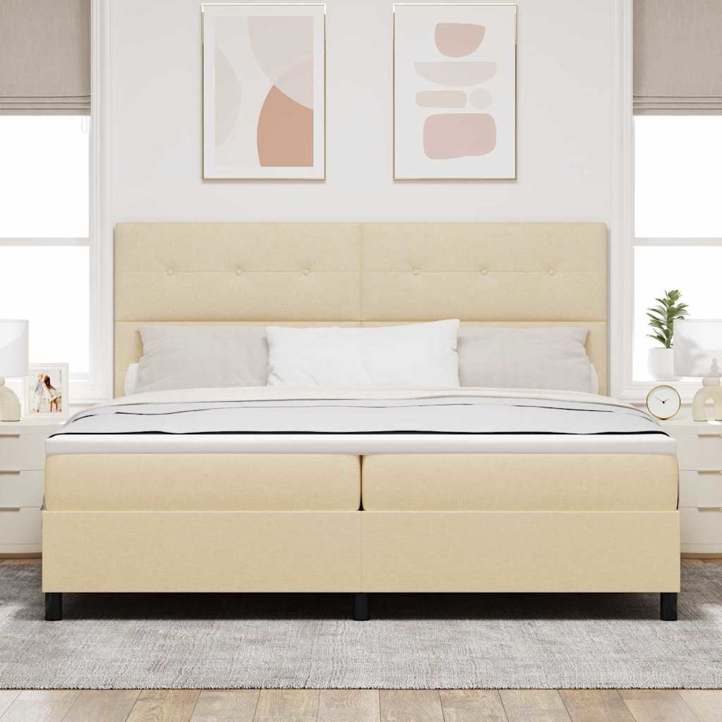 vidaXL Κρεβάτι με ελατήρια με κεφαλάρι Κρεμ 200 x 200 cm ύφασμα