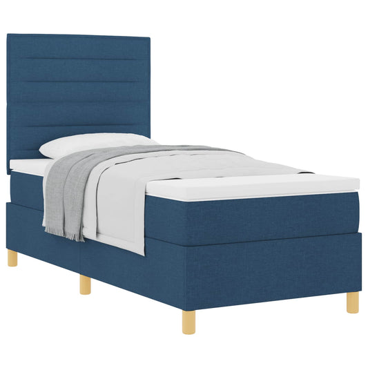 vidaXL Κρεβάτι με ελατήρια με στρώμα Μπλε 90 x 190 cm ύφασμα