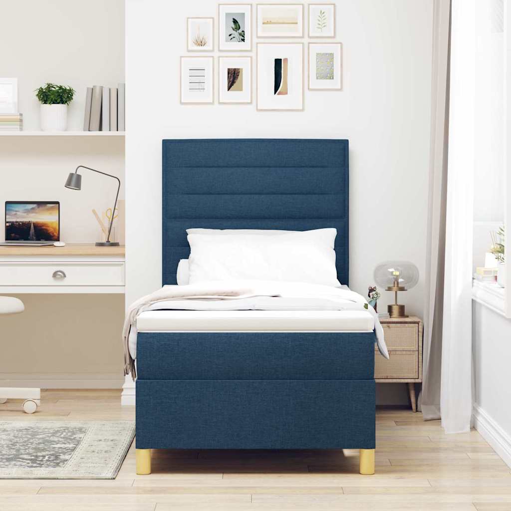 vidaXL Κρεβάτι με ελατήρια με στρώμα Μπλε 90 x 200 cm ύφασμα
