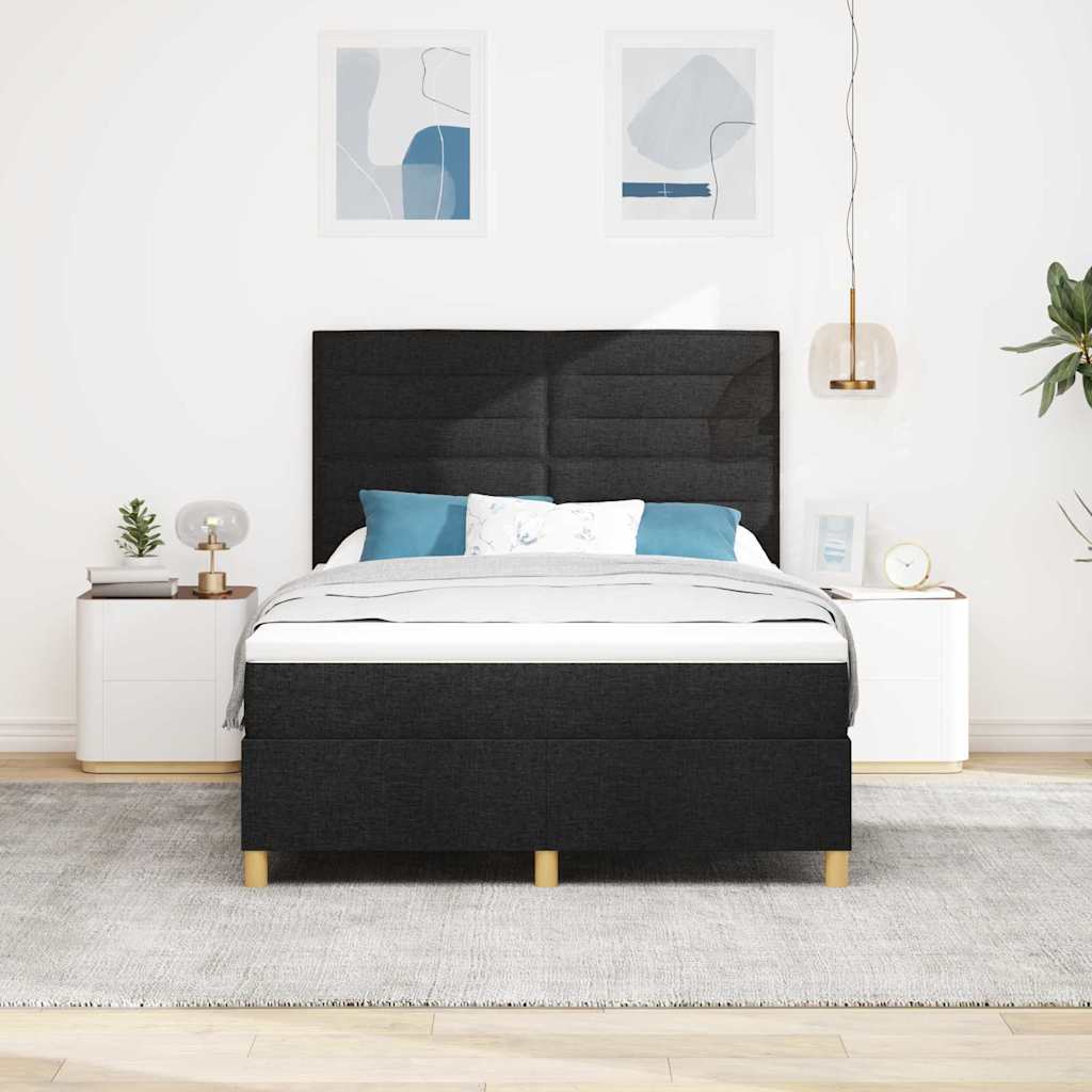 vidaXL Κρεβάτι με ελατήρια με στρώμα Μαύρο 140 x 190 cm ύφασμα