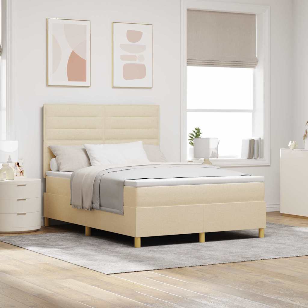 vidaXL Κρεβάτι με ελατήρια με στρώμα Κρεμ 140 x 190 cm ύφασμα