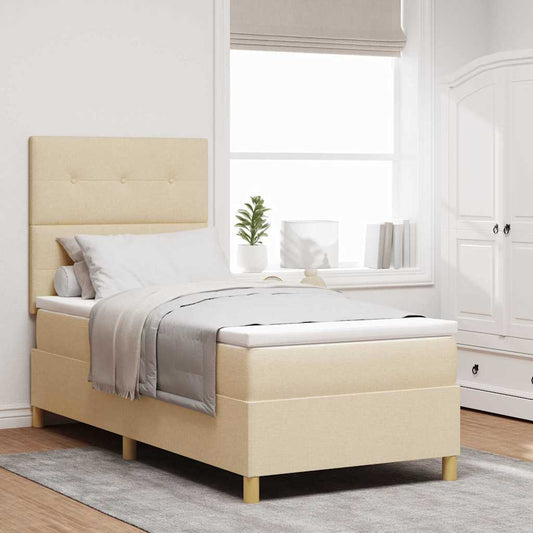 vidaXL Κρεβάτι με ελατήρια με κεφαλάρι Κρεμ 90 x 190 cm ύφασμα
