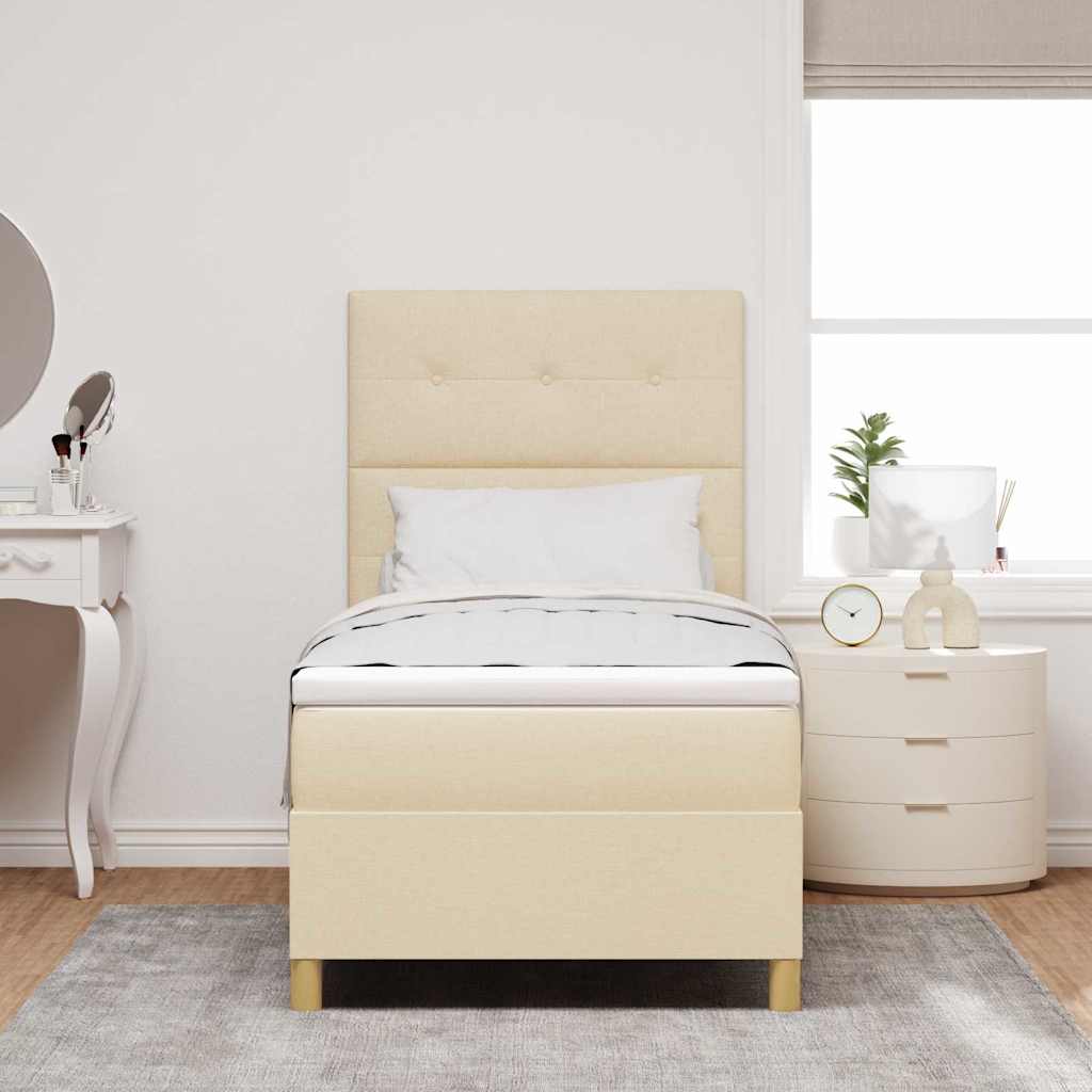 vidaXL Κρεβάτι με ελατήρια με κεφαλάρι Κρεμ 90 x 190 cm ύφασμα