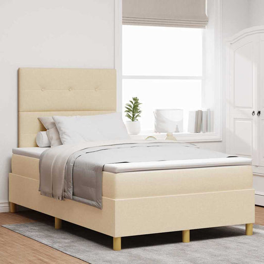 vidaXL Κρεβάτι με ελατήρια με κεφαλάρι Κρεμ 120 x 190 cm ύφασμα