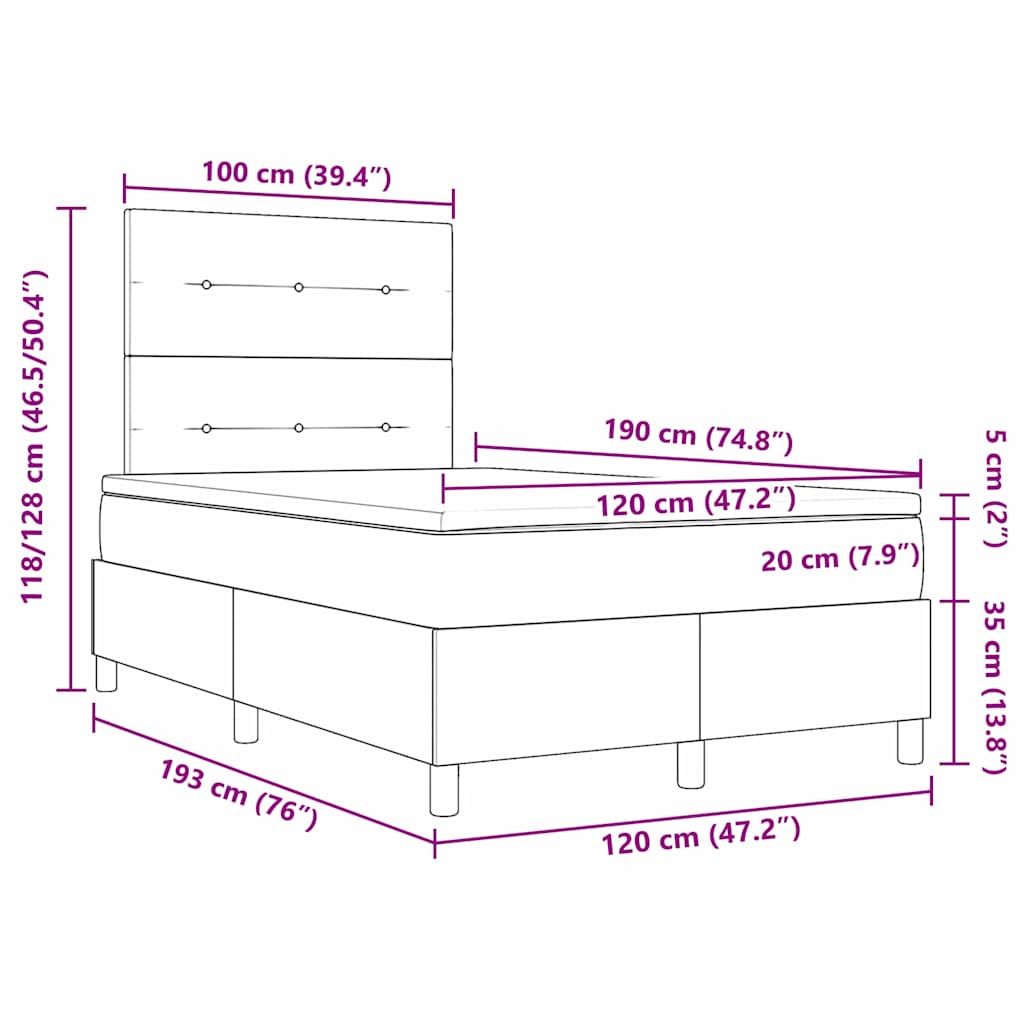 vidaXL Κρεβάτι με ελατήρια με κεφαλάρι Κρεμ 120 x 190 cm ύφασμα