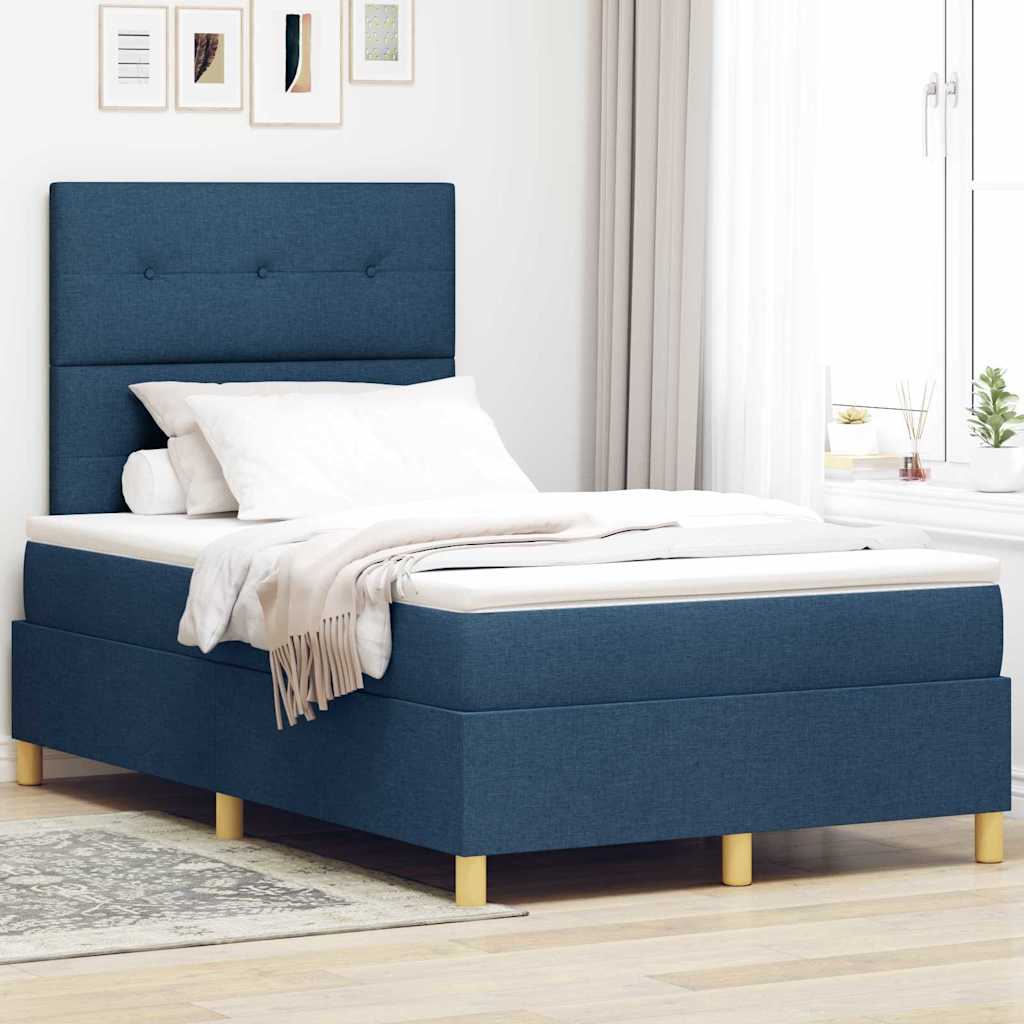 vidaXL Κρεβάτι με ελατήρια με κεφαλάρι Μπλε 120 x 190 cm ύφασμα