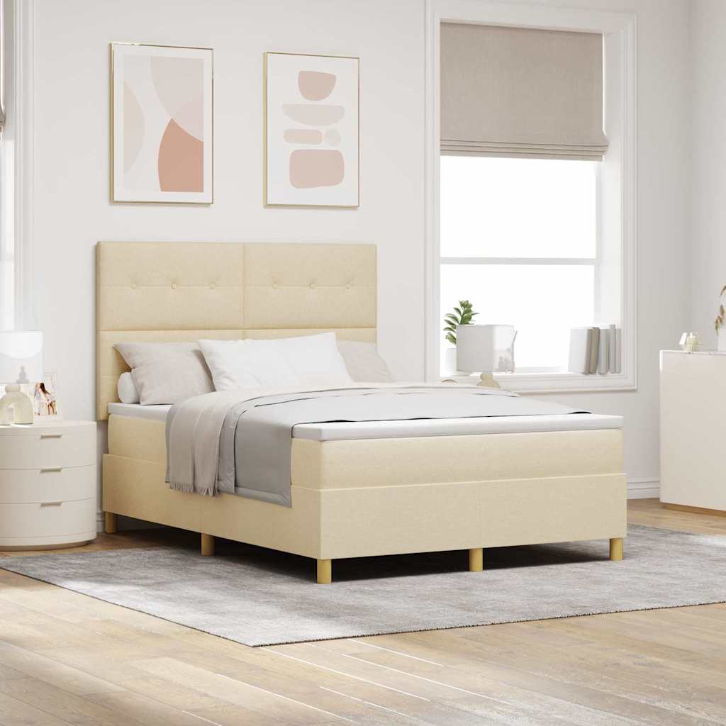 vidaXL Κρεβάτι με ελατήρια με κεφαλάρι Κρεμ 160 x 200 cm ύφασμα