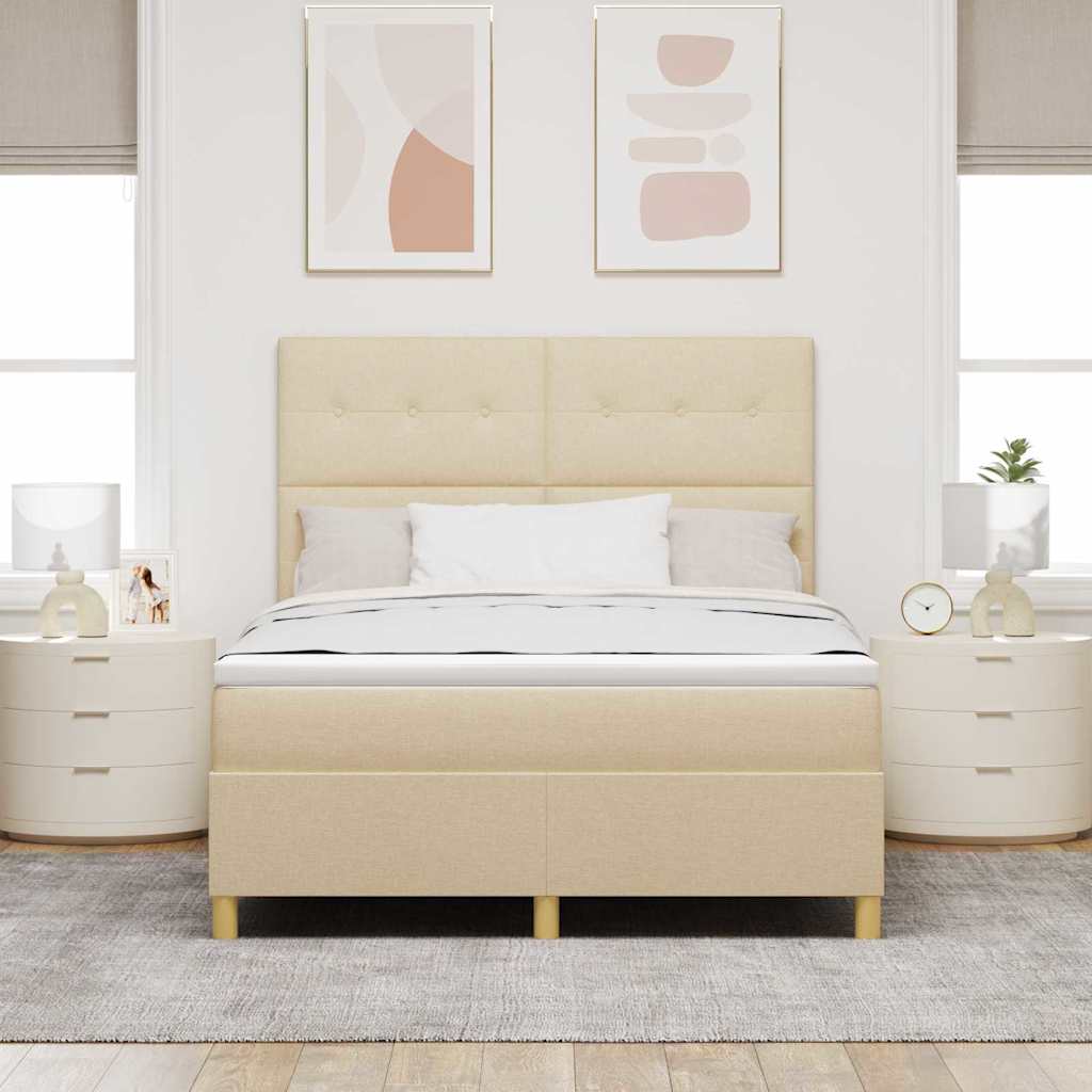 vidaXL Κρεβάτι με ελατήρια με κεφαλάρι Κρεμ 160 x 200 cm ύφασμα