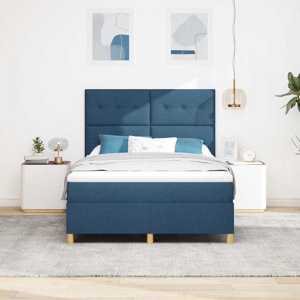 vidaXL Κρεβάτι με ελατήρια με κεφαλάρι Μπλε 160 x 200 cm ύφασμα