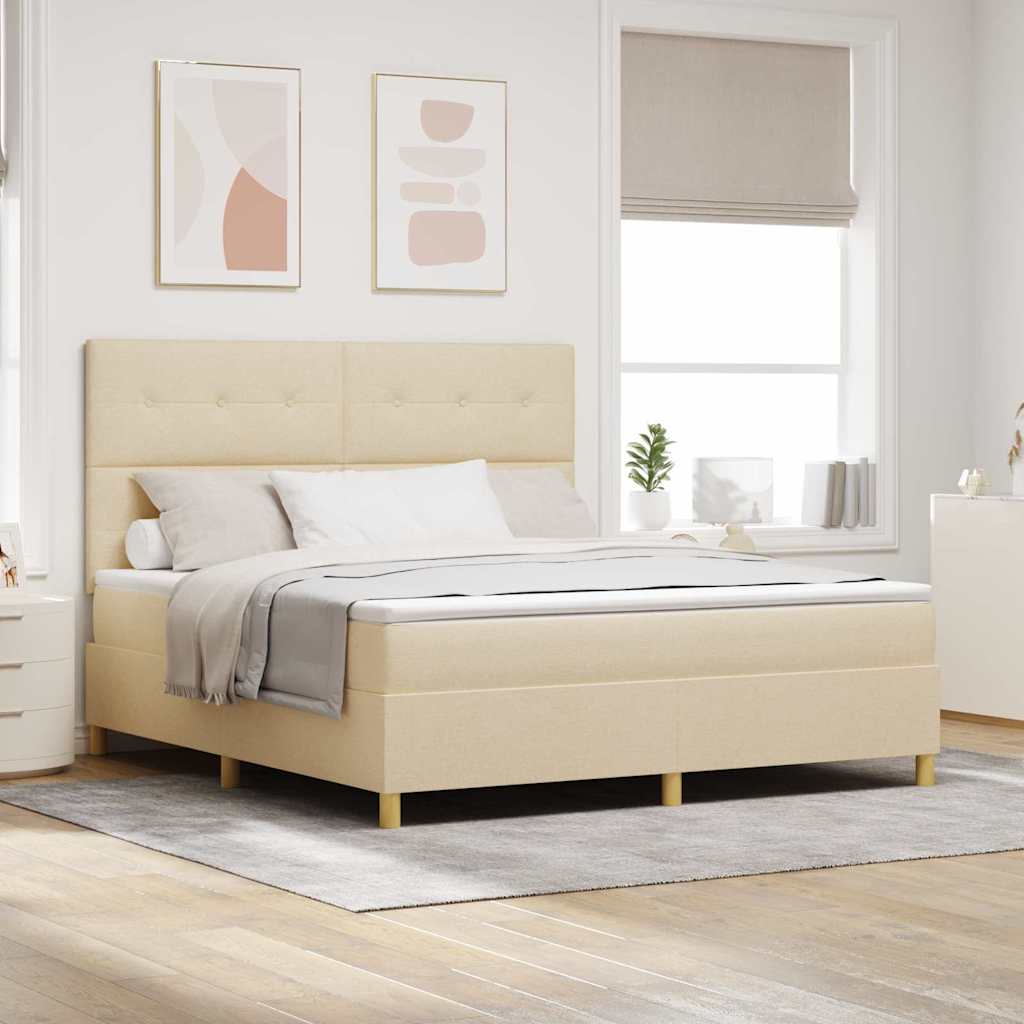 vidaXL Κρεβάτι με ελατήρια με κεφαλάρι Κρεμ 180 x 200 cm ύφασμα