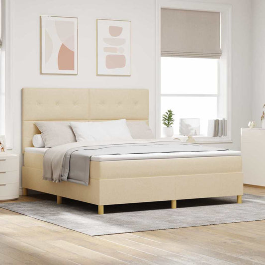 vidaXL Κρεβάτι με ελατήρια με κεφαλάρι Κρεμ 180 x 200 cm ύφασμα