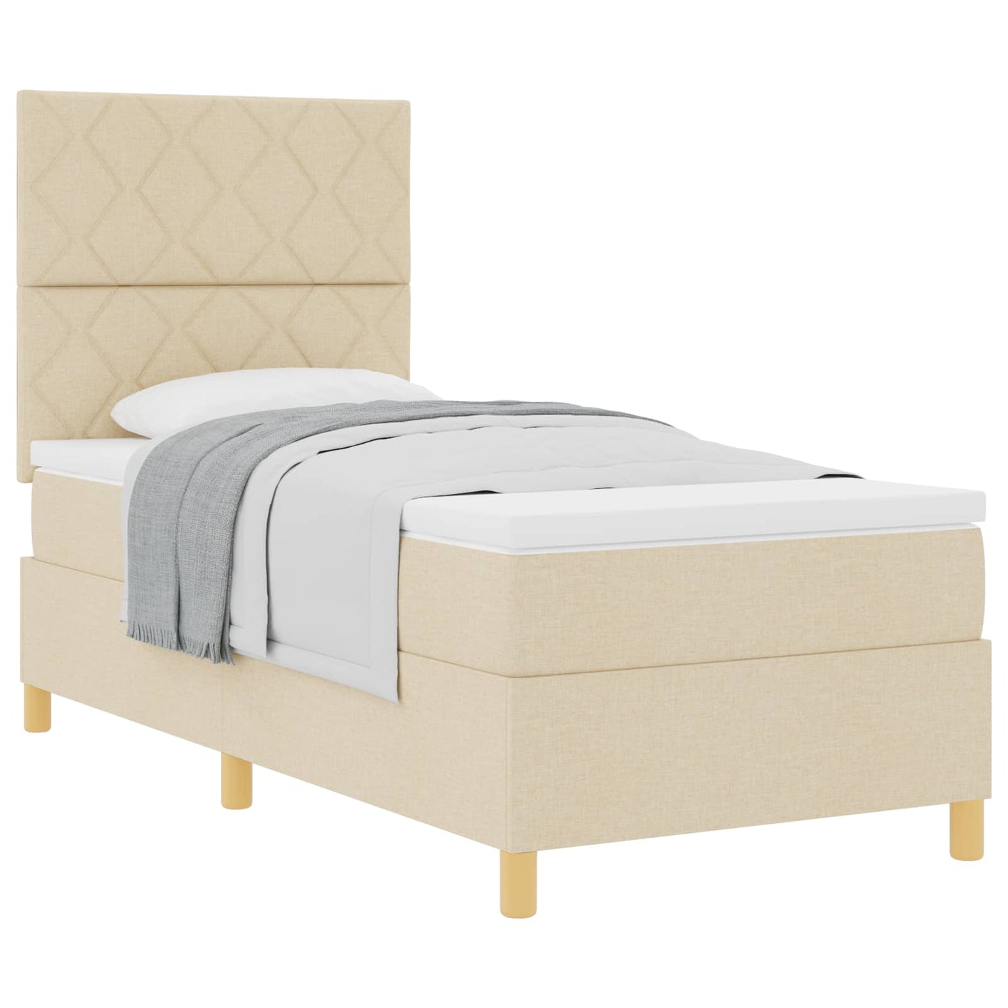vidaXL Κρεβάτι με ελατήρια με κεφαλάρι Κρεμ 90 x 190 cm ύφασμα