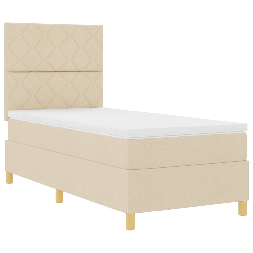 vidaXL Κρεβάτι με ελατήρια με κεφαλάρι Κρεμ 90 x 190 cm ύφασμα