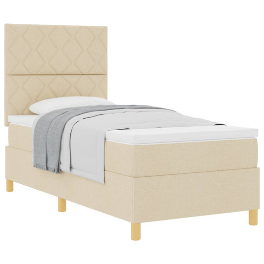 vidaXL Κρεβάτι με ελατήρια με κεφαλάρι Κρεμ 100 x 200 cm ύφασμα