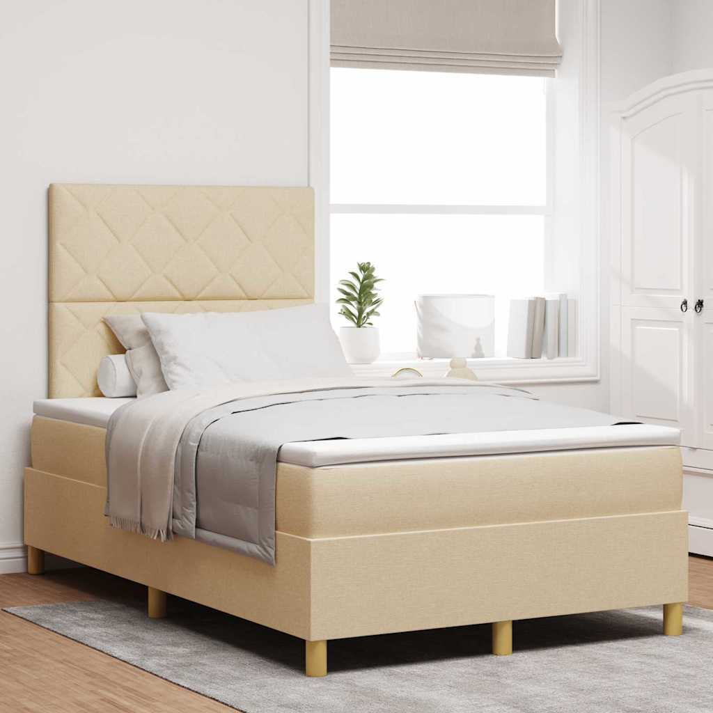vidaXL Κρεβάτι με ελατήρια με κεφαλάρι Κρεμ 120 x 190 cm ύφασμα