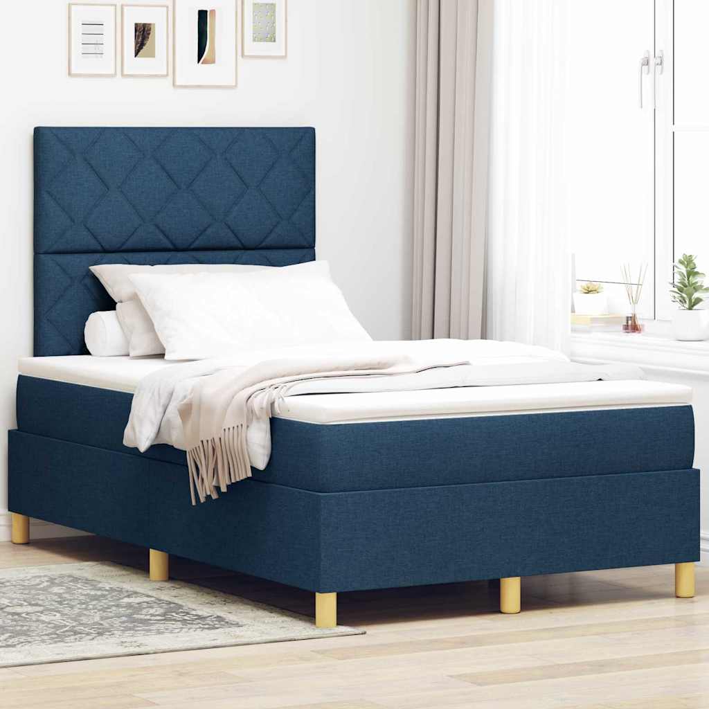 vidaXL Κρεβάτι με ελατήρια με κεφαλάρι Μπλε 120 x 190 cm ύφασμα