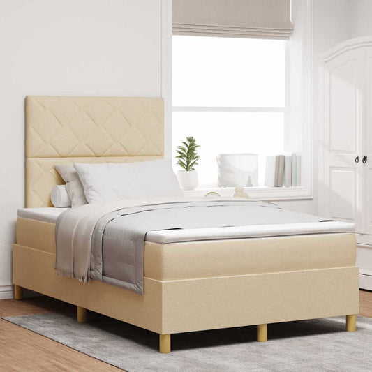 vidaXL Κρεβάτι με ελατήρια με κεφαλάρι Κρεμ 120 x 200 cm ύφασμα