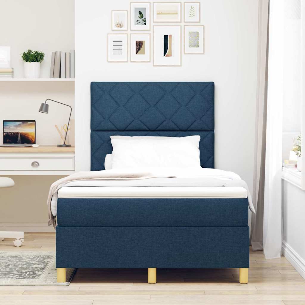 vidaXL Κρεβάτι με ελατήρια με κεφαλάρι Μπλε 120 x 200 cm ύφασμα