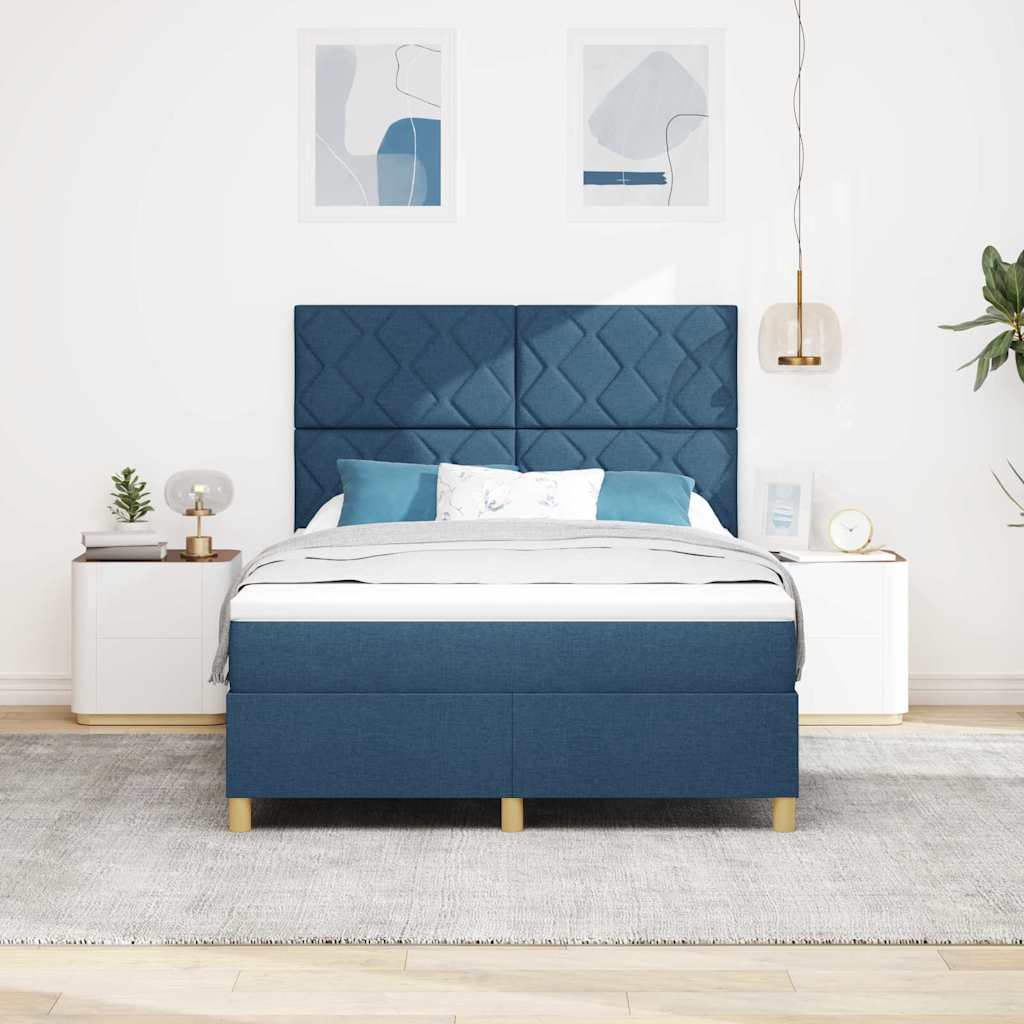 vidaXL Κρεβάτι με ελατήρια με κεφαλάρι Μπλε 140 x 200 cm ύφασμα