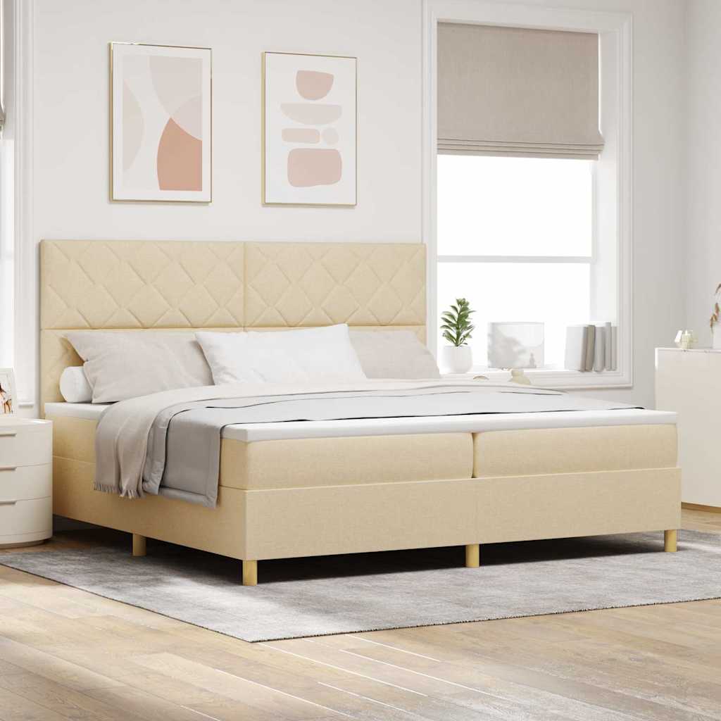 vidaXL Κρεβάτι με ελατήρια με κεφαλάρι Κρεμ 200 x 200 cm ύφασμα