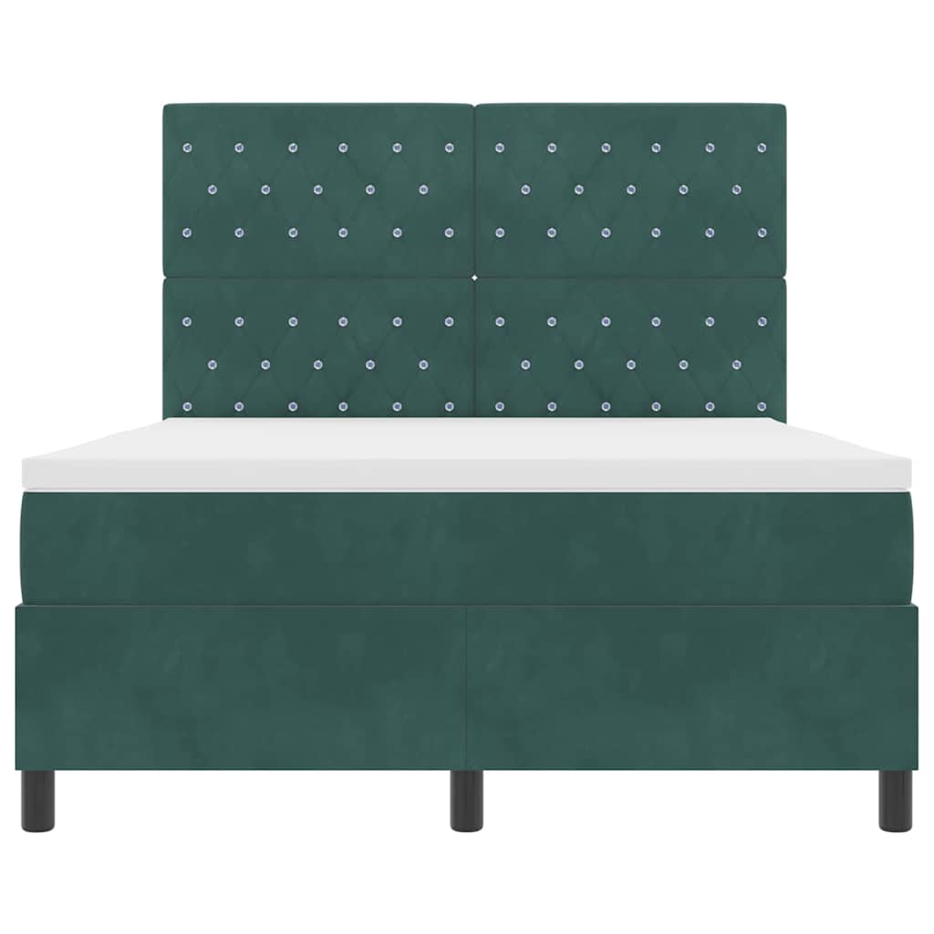 vidaXL Κρεβάτι με ελατήρια Σκούρο Πράσινο 140 x 200 cm Βελούδο