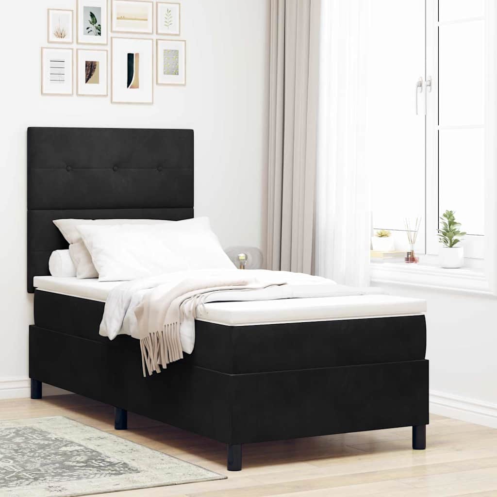 vidaXL Κρεβάτι με ελατήρια με κεφαλάρι Μαύρο 90 x 190 cm Βελούδο