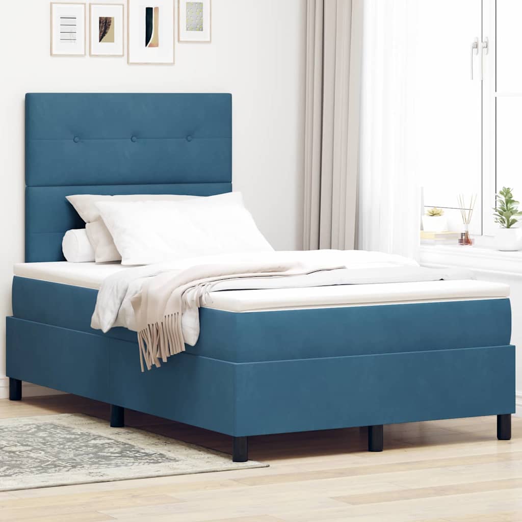 vidaXL Κρεβάτι με ελατήρια Σκούρο Μπλε 120 x 190 cm Βελούδο