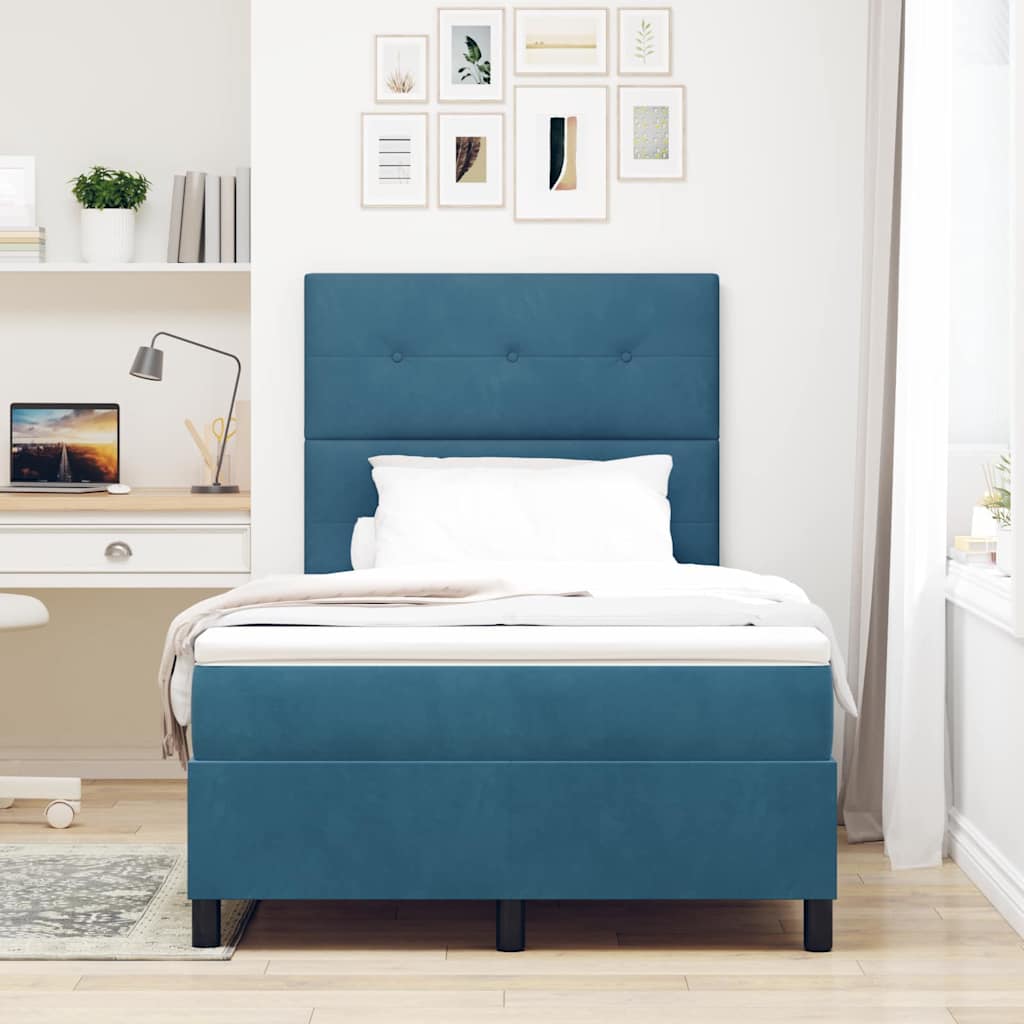 vidaXL Κρεβάτι με ελατήρια Σκούρο Μπλε 120 x 190 cm Βελούδο