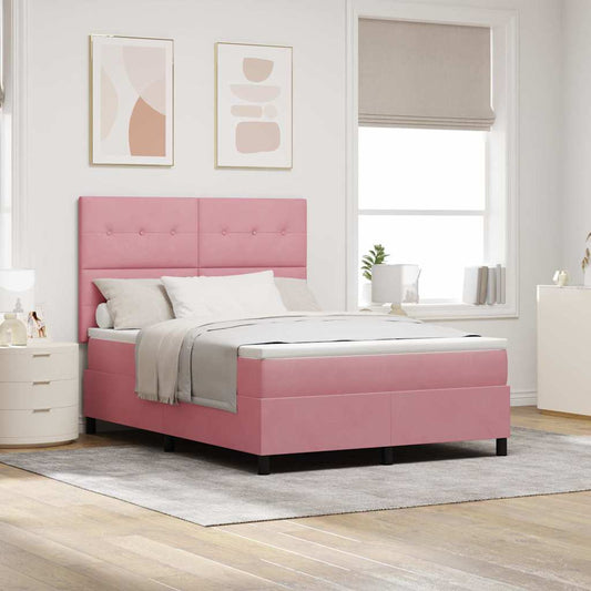 vidaXL Κρεβάτι με ελατήρια με κεφαλάρι Ροζ 140 x 190 cm Βελούδο