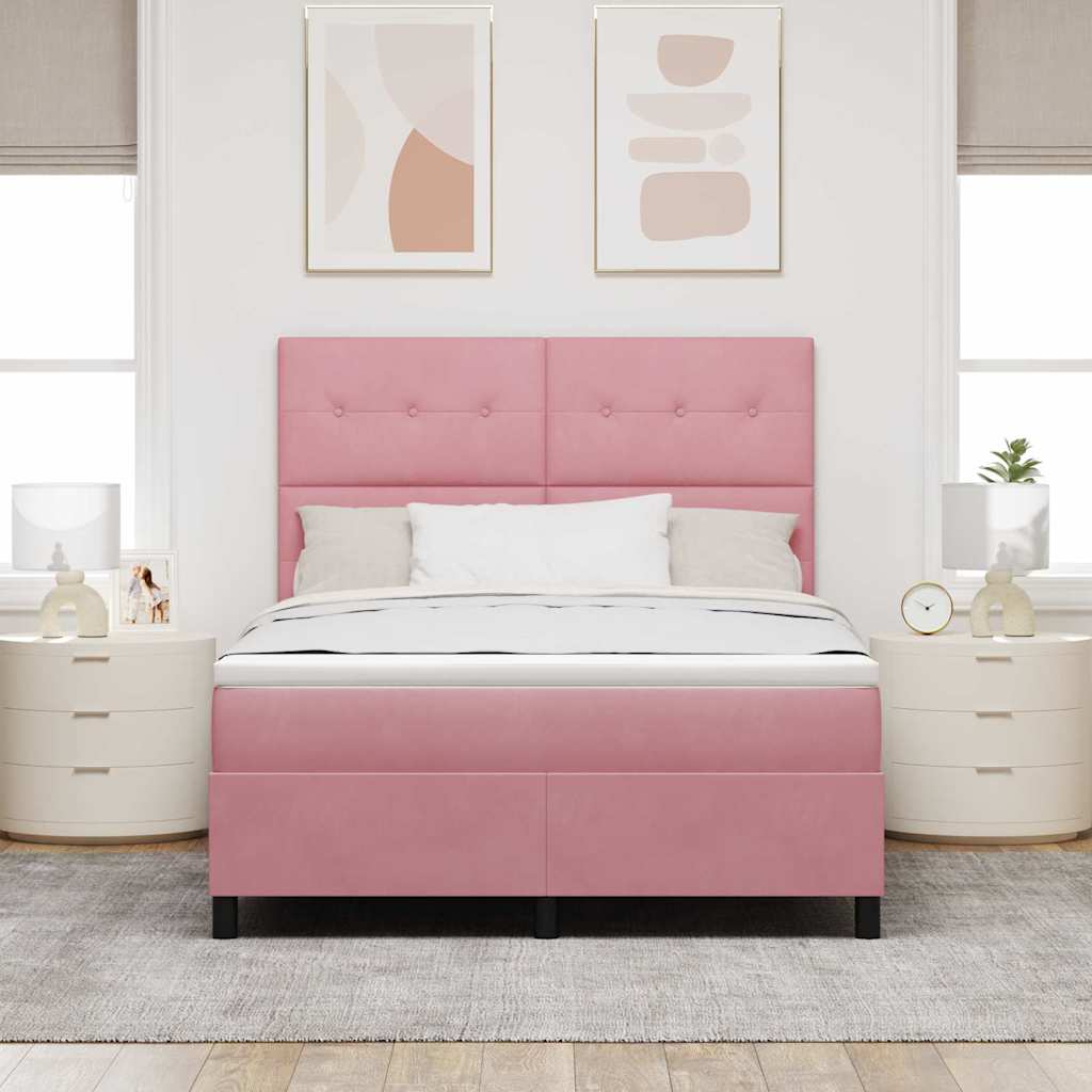 vidaXL Κρεβάτι με ελατήρια με κεφαλάρι Ροζ 140 x 190 cm Βελούδο